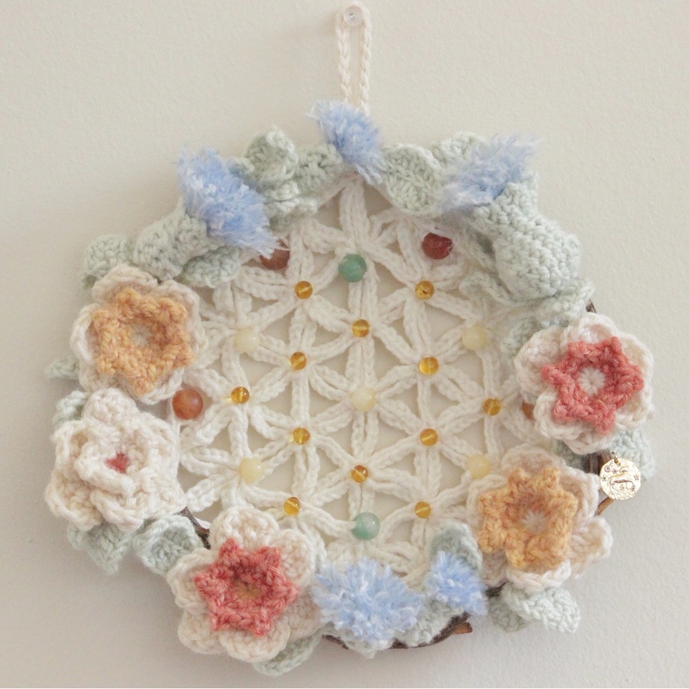 Handmade Aries Zodiac Crochet Wreath with Healing Gemstones